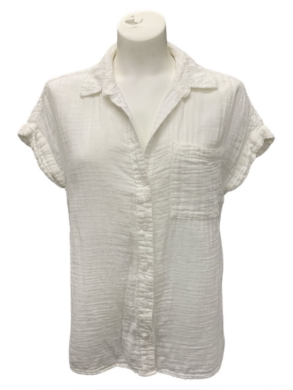 Lola River Casual White Gauze Button-Down Shirt - Relaxed Fit Size S